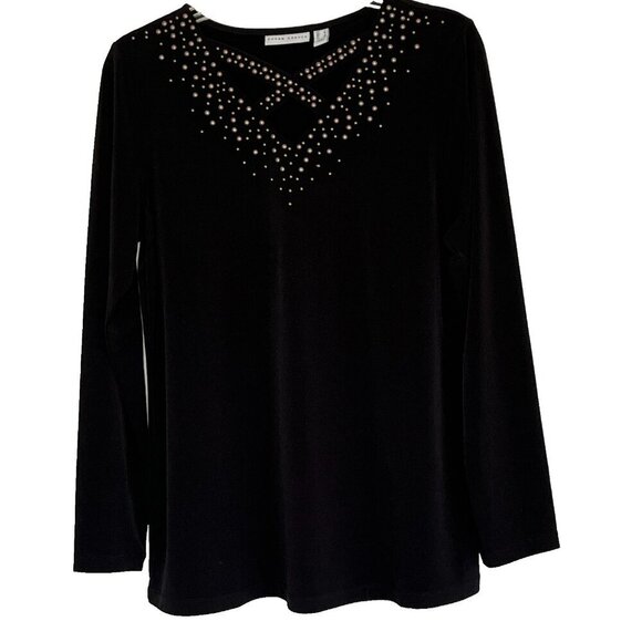 Susan Graver Tops - Susan Graver Liquid Knit Top sz S Caged Neck Stretch Moto Biker Office Church